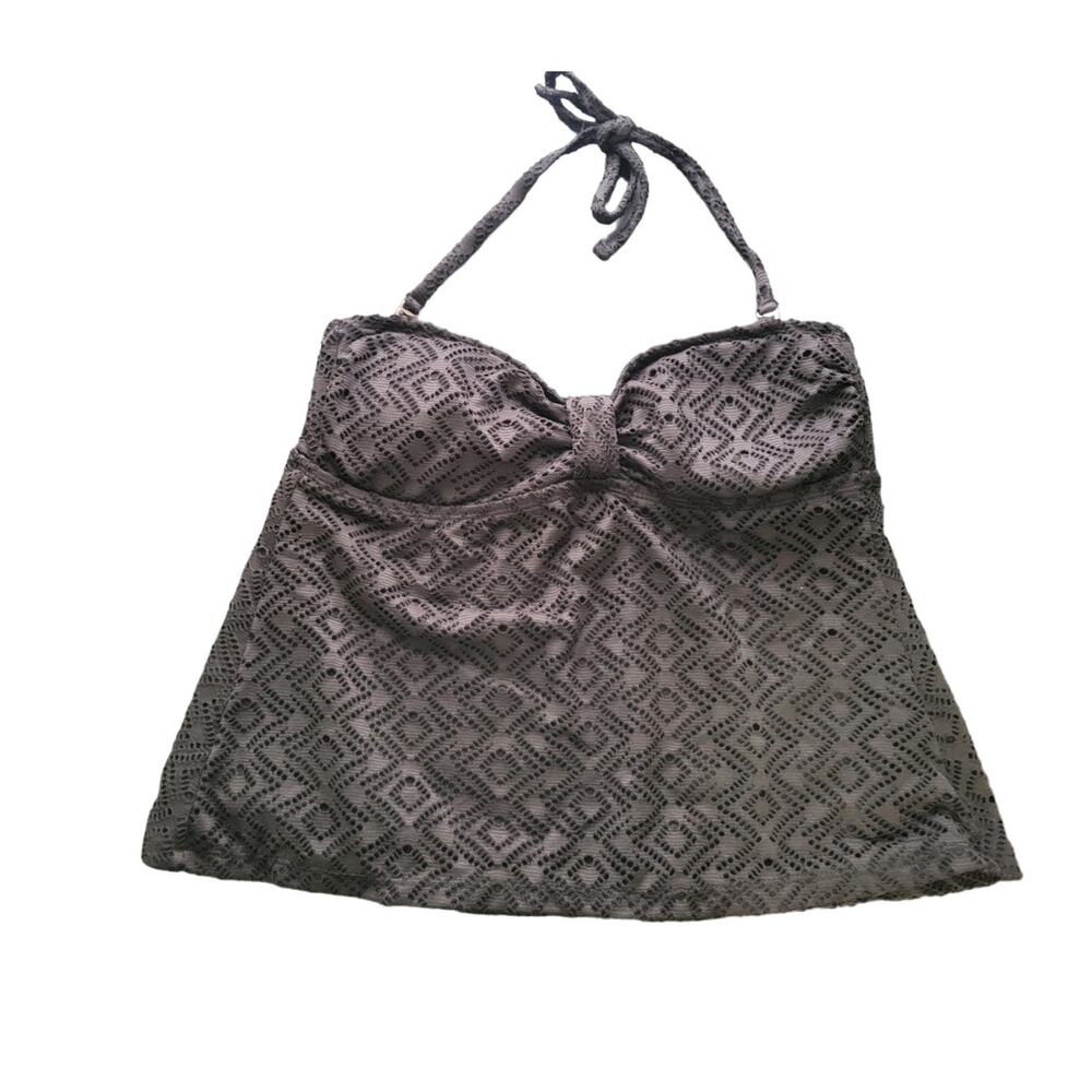 Catalina Black Tankini Top Small 4-6 Halter Swim Top Patterned